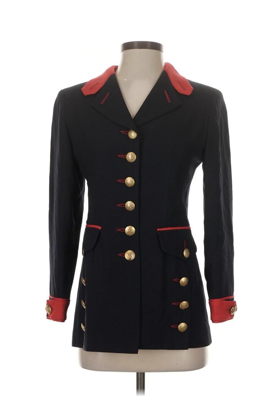 VTG Bloomingdale’s Military Captains Jacket Black Red Gold Buttons 4